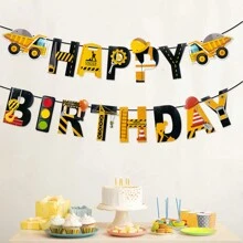 1set Construction Truck Theme Happy Birthday Paper Banner For Birthday Party Background Decoration Supplies,Christmas