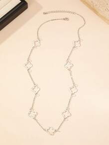 1 chiếc vòng cổ dài hình cỏ ba lá rỗng, trang sức tuyên bố thanh lịch cổ điển cho phụ nữ (phong cách châu Âu và Mỹ) Ngày lễ tình nhân, mẹ, mẹ, ngày của mẹ, quà tặng - Bạc - Xem 4