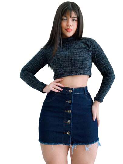 Saia Jeans com botões Frontais Feminina