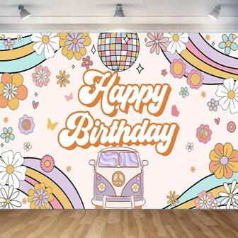 1入組多彩花卉旅行主題1周歲生日派對背景攝影布