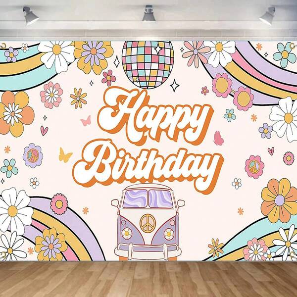 1pc Colorful Flower Travel Theme 1st Birthday Party Backdrop Photography Background Cloth