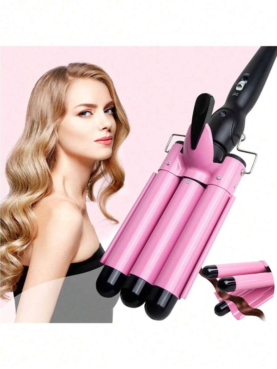 Ceramic Triple Barrel Hair Curler - Pink - View 1