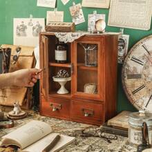 LIVINGANDHOME Living And Home Retro Wooden Desktop Storage Organizer With Drawer - Brown - View 2