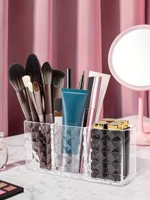 1個透明亮面亞克力化妝刷筒，三格菱形桌面收納盒，多功能眉筆和口紅收納盒-透明的化妝工具容器，1個亞克力筆筒