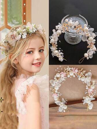 1 pieza Diadema para niña de las flores, Corona de flores estilo princesa coreana estilo Mori, diadema para boda