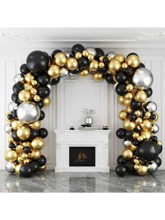 116pcs Black, Gold, Silver Latex Balloon Arch Kit, Suitable For Festivals, New Year Celebrations, Birthday Parties, Graduation Seasons, Bachelor Parties Decoration (Metal Stand Not Included)