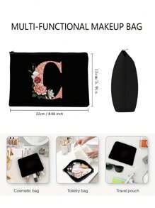 Cosmetic Bag Lady Makeup Bags Wallet Initials 26 Letter Pattern Toiletry Organizer Pouch Wedding Party Wash Bag Zipper Phone Purse Pencil Pouch High-Capacity Make Up Bags Clutch Bag Bridesmaid Make Up Pouch Toiletries Organizer Bag Cosmetic Case Handbag For Travel Storage Cosmetic Bag For Travel School Supplies Travel Essentials Holiday Essentials Makeup Pouch Makeup Organizer Holiday Winter 2024 Make Up Organizer Makeup Storage - Black - View 7