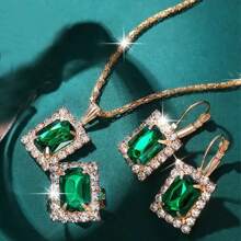 4入組優雅女士祖母綠色方形立方氧化鋯珠寶套裝，包括時尚項鍊，耳環，戒指和豪華女士配飾 - 紅寶石套裝 - 查看 2