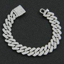 1pc 14mm Width Men Rhinestone Encrusted Curb Chain Bracelet, Hip Hop Style, Boyfriend Gift