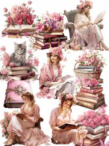 1 set Adesivi decorativi vintage acquerello donna vittoriana che legge un diario adatti per scrapbook, agenda, quaderno, biglietto di auguri, tazza, telefono cellulare