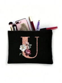 Cosmetic Bag Lady Makeup Bags Wallet Initials 26 Letter Pattern Toiletry Organizer Pouch Wedding Party Wash Bag Zipper Phone Purse Pencil Pouch High-Capacity Make Up Bags Clutch Bag Bridesmaid Make Up Pouch Toiletries Organizer Bag Cosmetic Case Handbag For Travel Storage Cosmetic Bag For Travel School Supplies Travel Essentials Holiday Essentials Makeup Pouch Makeup Organizer Holiday Winter 2024 Make Up Organizer Makeup Storage - Black - View 14
