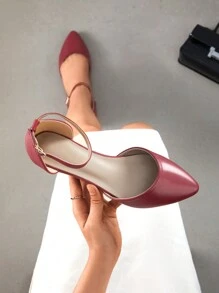 Women Flats Ankle Strap Pointed Toe Ballet Flats Versatile Commuting Office Shopping Casual Dress Flats Shoes - 紅色 - 查看 3