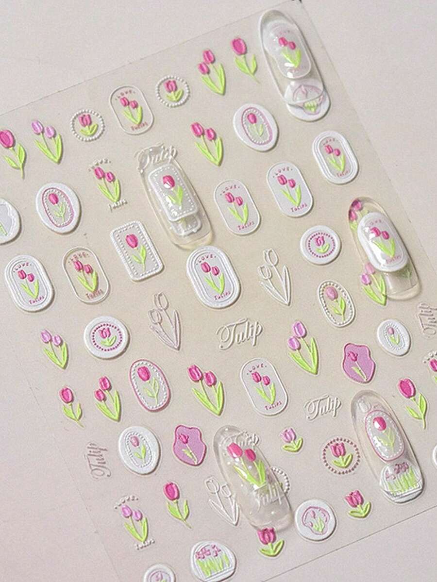 1pc 5D Nail Art Beauty Sticker Decald Flower Colorful Tulip Flower Style Self Adhesive DIY Decorations - Multicolor - View 1