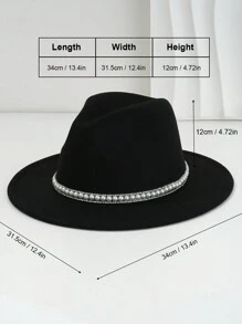 1pc Unisex Solid Color Felt Cowboy Hat With 3D Faux Pearl And Rhinestone Belt Chain And Droplet Shaped Decoration, Comfortable Panama Fedora, Elegant Jazz Cap, Luxurious British Style Top Hat, Unique And Interesting Punk Style Outdoor Bucket Hat For Classy Look, New Vintage Cowgirl Hat Look, Classy Aesthetic, 2024 Wedding Essential, Spring Summer Bright Colors, Suitable For Spring Getaway, Dinner Party Essential, Themed Party, Western Festival, Gathering, Cosplay, Graduation Ceremony, Costume Party, Festival, Wedding, Birthday Party, Music Festival - Pearl Rhinestone - View 3