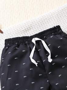 3pcs Young Boy Casual Fishbone Printed Shorts Set, Suitable For Summer Outdoor Activities, School, Daily Wear, Leisure, Vacation, Parties