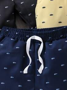 3pcs Young Boy Casual Fishbone Printed Shorts Set, Suitable For Summer Outdoor Activities, School, Daily Wear, Leisure, Vacation, Parties