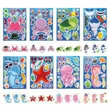 8/16/24/32 Sheets Reusable Make-A-Sea Face Stickers Ocean Animals DIY Art Craft Rewards For School Kid Teacher Summer Mermaid Party Favor Sticker For Birthday Gift Children Room Ocean Decorated Stickers,Stickers For Teachers,Boy Party Favors