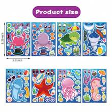 8/16/24/32 Sheets Reusable Make-A-Sea Face Stickers Ocean Animals DIY Art Craft Rewards For School Kid Teacher Summer Mermaid Party Favor Sticker For Birthday Gift Children Room Ocean Decorated Stickers,Stickers For Teachers,Boy Party Favors