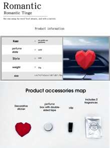 1 pieza/2 piezas Difusor de fragancia para rejilla de ventilación de coche con forma de corazón asimétrica, decoración de coche dulce y fresca