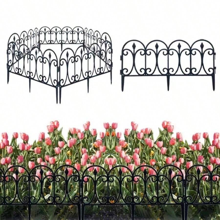 6 pezzi Recinzione in plastica per casa con decorazioni in pietra per giardino, Inserimento recinzione per prato, nero - Multicolore - Visualizzare 1