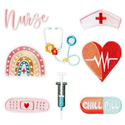 Nurse's Day Embroidered Patches,Nurse Nursing Sew Iron On Applique Cute Medical Patch Decorative Repair Patch Emblem Nurse's Day Gifts DIY Crafts Accessories For Clothing Jacket Jeans Backpack Hat