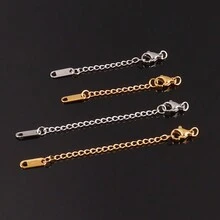 10pcs Stainless Steel Extension Chains Extended Tail Chains Lobster Clasps Connectors DIY Jewelry Making Findings Bracelet Necklace