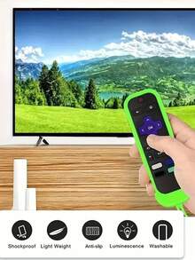 1pc Silicone Protective Case For TV Remote, Phosphorescent Soft-Touch Plastic Cover,Dirt-Resistant, Glow In The Dark Accessory WithLoop Handle - Available Ln Green - Green - View 4