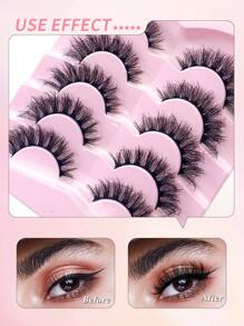 5对蓬松仿貂毛假睫毛，精致浓密卷翘假睫毛，条状假睫毛 - 眼尾拉長款 - 查看 4