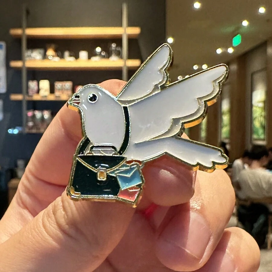 1 Pc Cute Woman Homing Pigeon Envelope Enamel Pin Brooch - White - View 1
