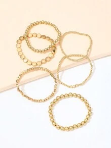 6pcs Personalized CCB Geometric Square & Star Beaded Anklet, Simple & Stylish Foot Jewelry