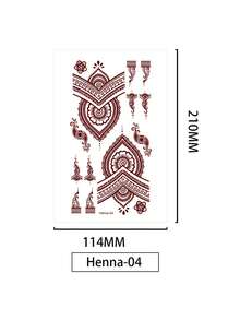 [2 tờ] Miếng dán hình xăm tạm thời Henna màu đỏ với hoa văn đại dương, không thấm nước và chống mồ hôi - Đỏ - Xem 3