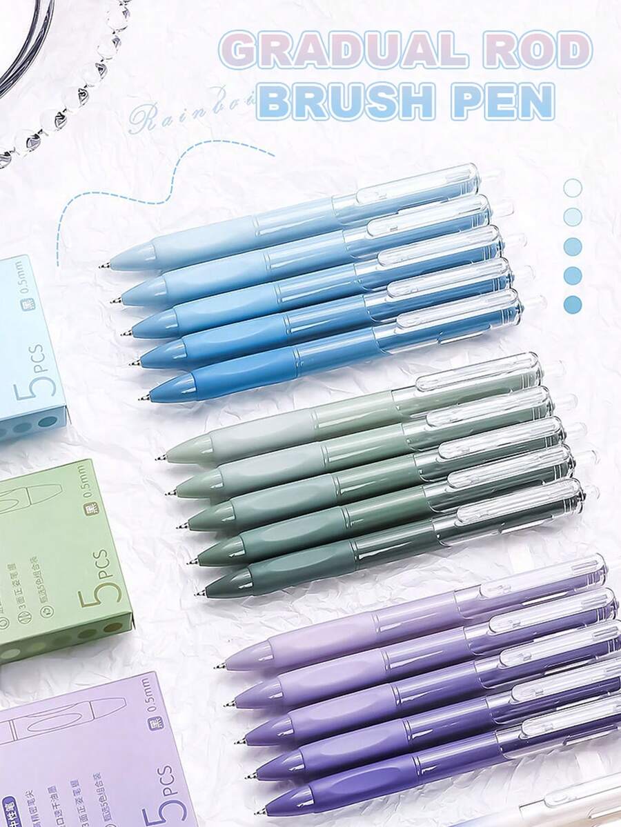 5入組運動筆套裝，高品質ST筆尖快乾順暢0.5mm硬質鋼珠筆，適用於學生考試簽字 - 按下/ST筆頭/0.5mm/黑色速乾油墨 - 查看 1