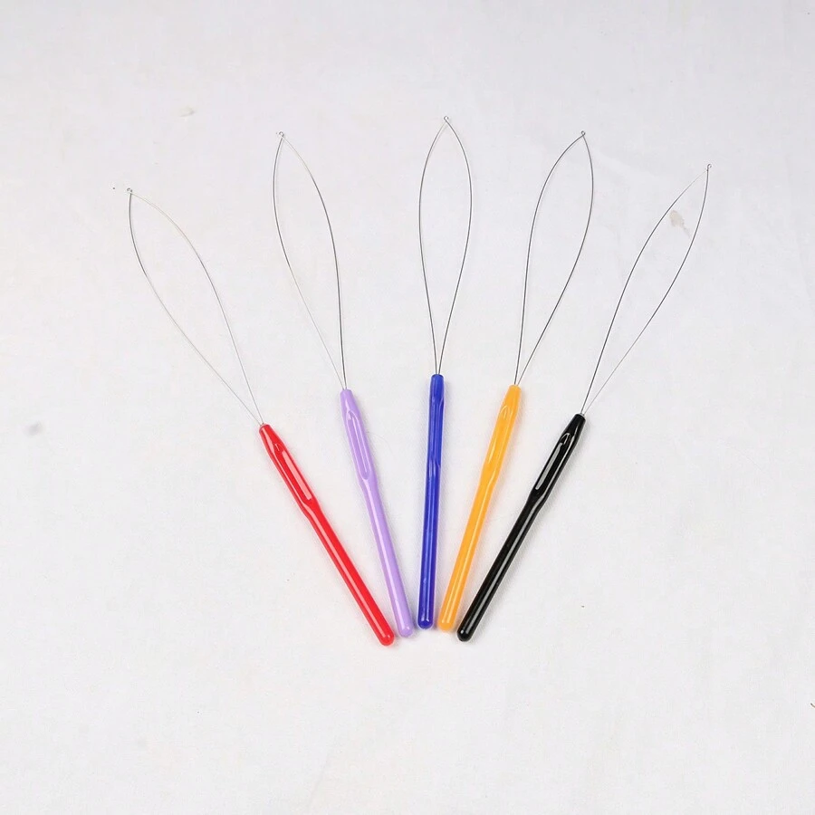 5PCS Mix Color Hair Extension Loop Needle Threader Pulling Hook Tool Stainless Steel Wire Plastic Handle Beader Wig Crochet Hair Braiding Hair Extensions Hair Salon Tool Accessories - Multicolor - View 1