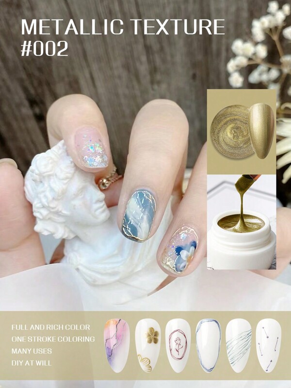 Kaymay 1 Pc Super Bright Metallic Painting Gel Polish Gold, Aesthetic Silver Mirror Gel Nail Polish For Flower Drawing Lines, Easy-To-Use Decorative Nail Art Ideal For DIY Manicure And Pedicure At Home