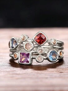 1枚精美立方氧化锆戒指，女士情人节礼物，结婚纪念日派对首饰 - 1# - 查看 4