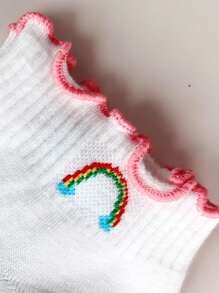 12 Pairs Of Women's White Socks With Gathered Ruffle, Women's Ankle Socks - 白色 - 查看 6