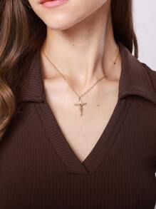 1PC Christian Jesus Cross Pendant Necklace For Women Men Dainty Adjustable Chains Necklace Catholic  Cross Jewelry Prayer Baptism Gifts