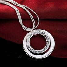 Charms Wedding Silver Jewelry Fashion Pretty Round Pendant Necklace Earring Women Party Set Top Quality