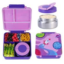 Caja de almuerzo Bento con diseño de dibujos animados y termo para sopa de 8 onzas, contenedores de alimentos a prueba de fugas con 4 compartimentos, de vuelta a la escuela