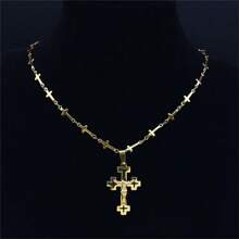Naszyjnik ze stali nierdzewnej z krzyżem chrześcijańskim Jezusem dla kobiet/mężczyzn Łańcuszek w złotym kolorze - Przechodzić - Zobacz 4