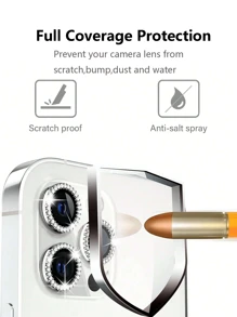 3pcs Rhinestone Decoration Scratch-Resistant Anti-Explosion Camera Lens Protector Film For IPhone 17 Pro Max, IPhone 17 Air, IPhone 11, IPhone 12, IPhone 13, IPhone 14, IPhone 15, IPhone 16, Mini, Plus, Pro Max - Silver - View 6