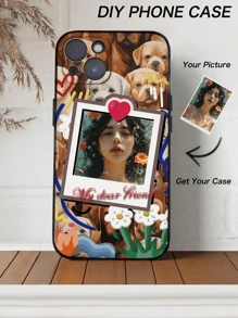 1pc Customized Heart & Butterfly Pattern Full Coverage Silicone Camera Lens Protection Phone Case, Compatible With Apple IPhone 16, 15, 14, 13, 12, 11 Pro Max - Black - View 1