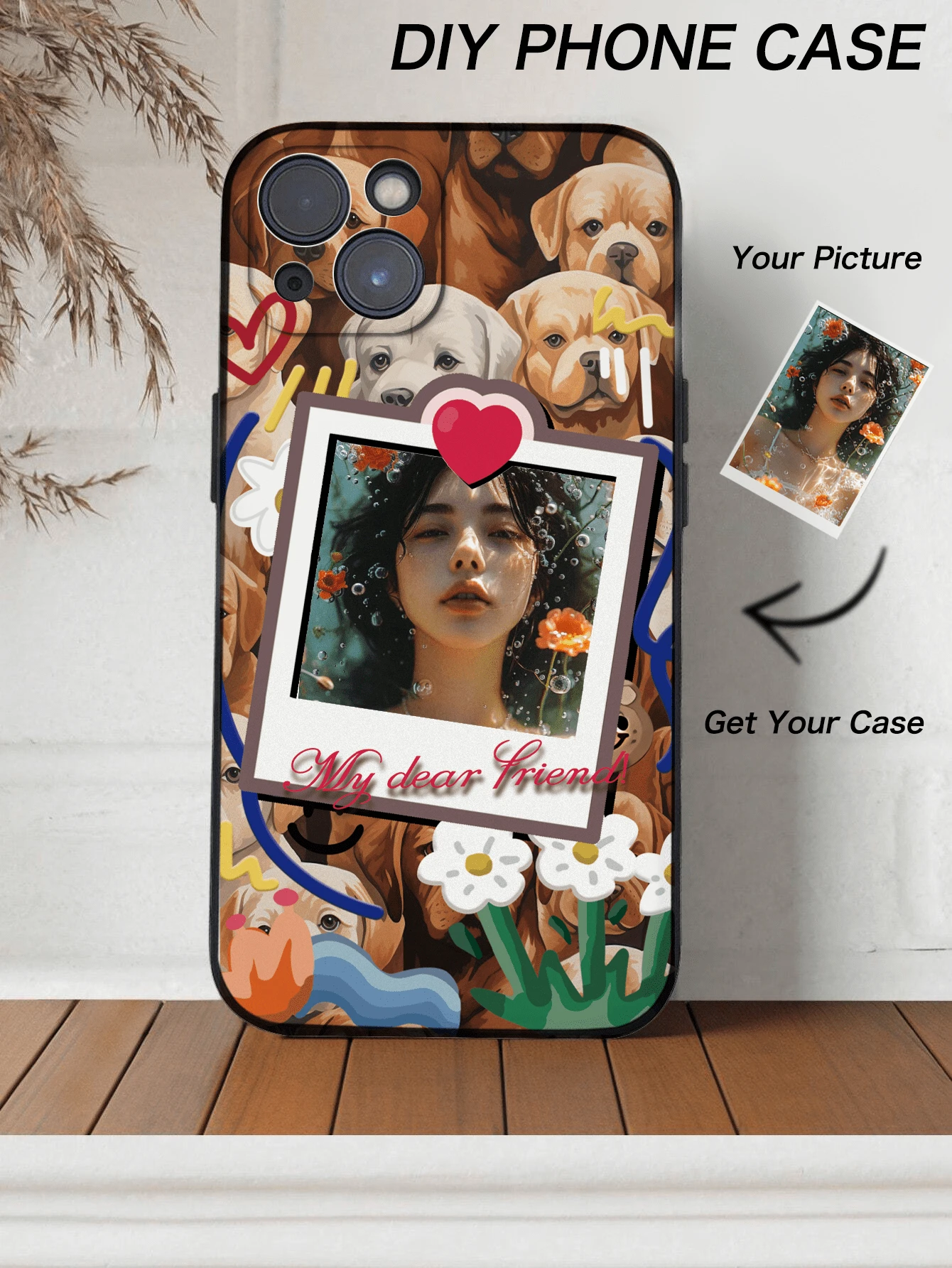 1pc Customized Heart & Butterfly Pattern Full Coverage Silicone Camera Lens Protection Phone Case, Compatible With Apple IPhone 16, 15, 14, 13, 12, 11 Pro Max - Black - View 1
