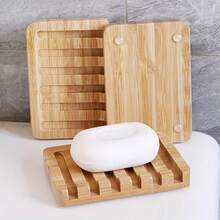 Soap Tray With Drain Soap Dishes For Bathroom/Shower Natural Wood Big Bar Soap Holder - Mocha Brown - View 2