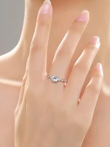 1 pezzo Anello classico rotondo in argento sterling 925 con zirconia cubica, gioiello elegante per fidanzamento e matrimonio da donna - Argento - Visualizzare 2