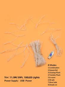 1 dây đèn LED 10m/100, cấp nguồn qua USB với 8 chế độ, đèn trang trí nhiều màu sắc cho gia đình, phòng khách, sân vườn, đám cưới, phòng ngủ, hiên nhà, tiệc tùng, cây thông Noel, cắm trại, văn phòng - trắng - Xem 5