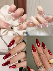 96 piezas (4 estilos) Uñas postizas acrílicas en rojo sangre estética estilo Y2K con cristales de ojo de gato, largas en forma de almendra y ataúd, con diseño de ojo de gato rojo. Incluyen 4 piezas de pegamento y 4 piezas de lima de uñas. Ideal para uso diario de mujeres y niñas o para fiestas rave. Suministros de uñas. - Multicolor - Ver 1
