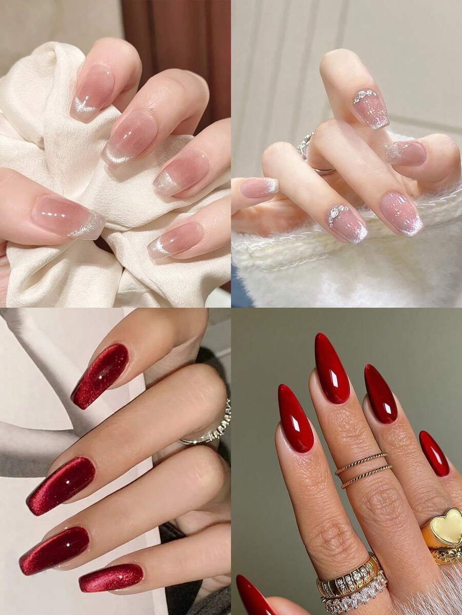 96 piezas (4 estilos) Uñas postizas acrílicas en rojo sangre estética estilo Y2K con cristales de ojo de gato, largas en forma de almendra y ataúd, con diseño de ojo de gato rojo. Incluyen 4 piezas de pegamento y 4 piezas de lima de uñas. Ideal para uso diario de mujeres y niñas o para fiestas rave. Suministros de uñas. - Multicolor - Ver 1