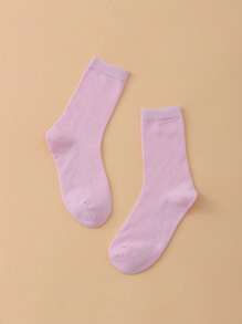 1pair Solid Color Mid-Calf Socks Suitable For Everyday Wear