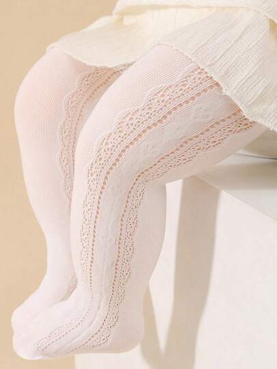 1 Pair/Set Baby Girls Princess Side Hearts Hollow Out Breathable Tights Suitable For Daily Wear Or Outfits